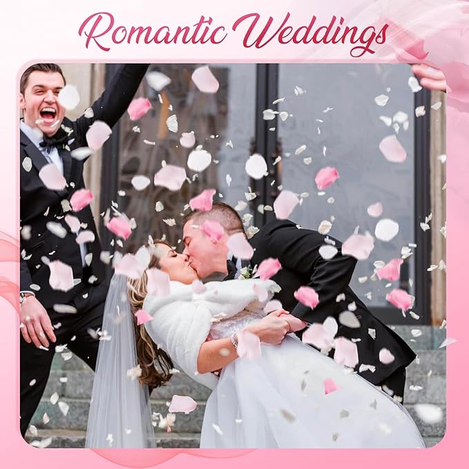 300 PCS Real Pink White Rose Flower Petals Confetti - Image 2