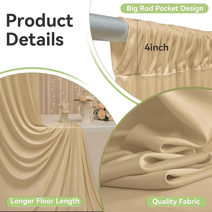 leegleri 40ftx12ft Wrinkle Free Beige Backdrop Curtain, 8 Panels 12FT Height - Image 3