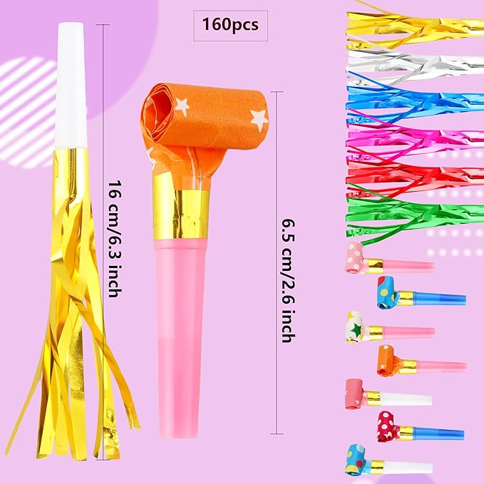 160 Pcs Party Blowers Set Includes 100 Pcs Glitter Fringed Noise Maker and 60 - Image 2