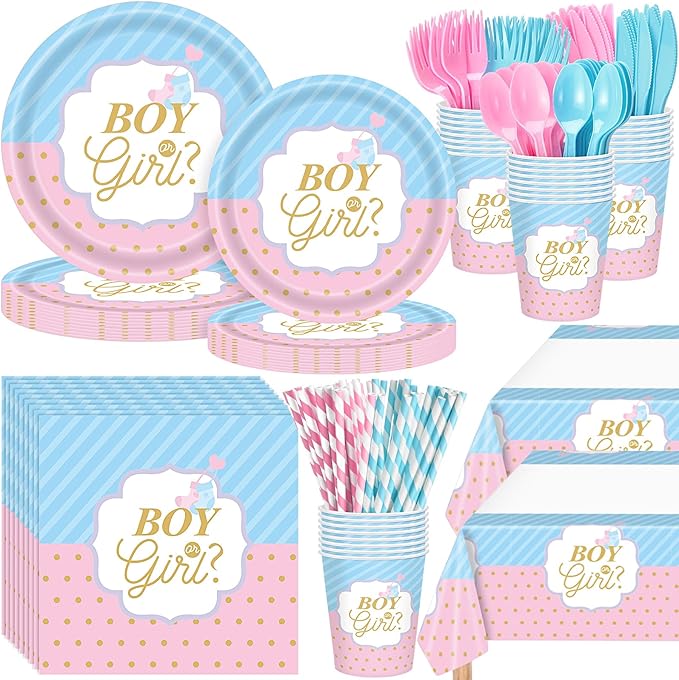 452 Pcs Gender Reveal Party Decorations Include Boy or Girl Paper Plates by Potchen