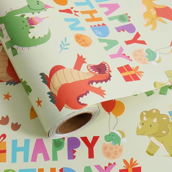 Aimyoo Dinosaur Birthday Wrapping Paper Roll by Aimyoo