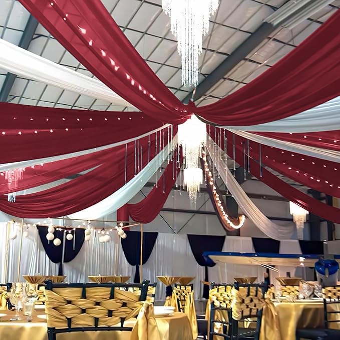 6 Panels Burgundy Wedding Ceiling Drapes 5ftx30ft Ceiling Drapes Chiffon Fabric by fani