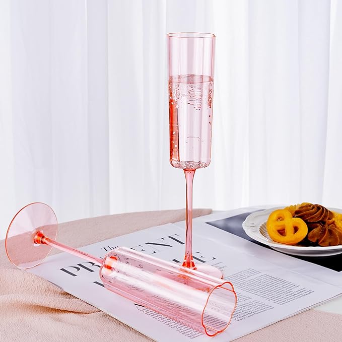 Ciaell 24 Pack Pink Plastic Champagne Flutes - 6 Oz Flower Wavy Champagne - Image 7