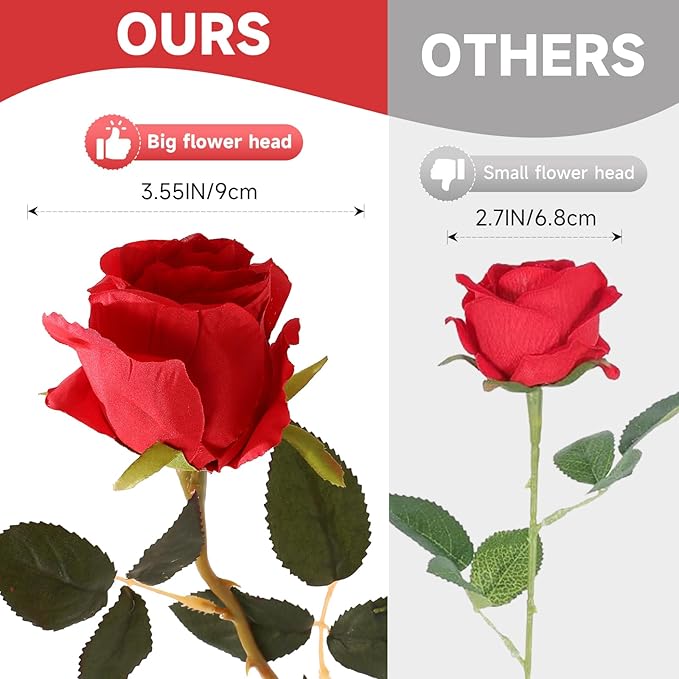 Tifuly 12 Pcs Red Roses Artificial Flowers, Realistic Long Stem Fake Silk Roses - Image 8
