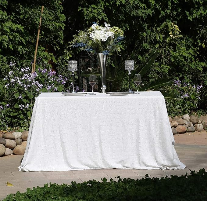 SquarePie Sequin Tablecloth 50 x 72 Inch White Sparkly Table Linen - Image 4
