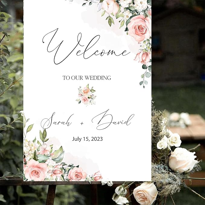 Editable Wedding Welcome Sign, Blush Pink Floral Wedding Sign, Custom Welcome - Image 3