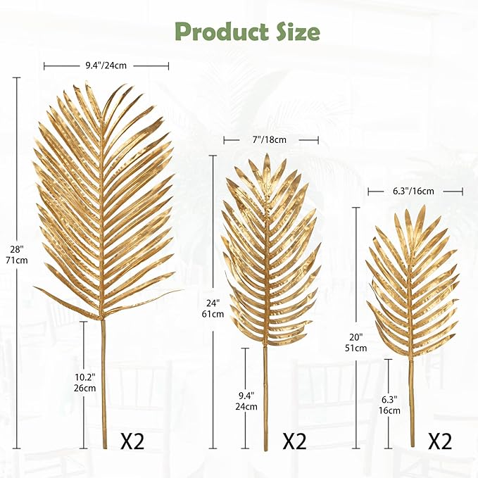 DILATATA Large Faux Gold Palm Leaves – Artificial Tropical Areca Palm Fronds - Image 2