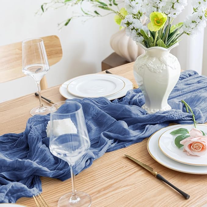 Asee'm 6pcs Cheesecloth Table Runner 120 Inches Long Blue Boho Gauze Cheese - Image 5