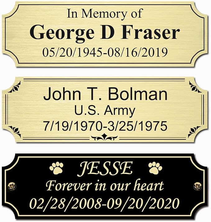 3" W x 1" H Personalized Custom Engraved Brushed Gold Solid Brass Plate Frame by NEMOCI