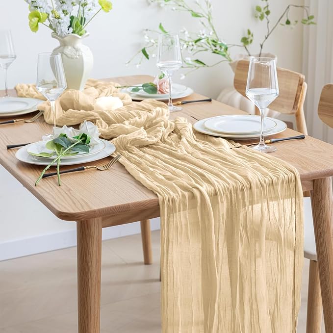 Asee'm 3pcs Cheesecloth Table Runner 120 Inches Long Sand Boho Gauze Cheese - Image 6