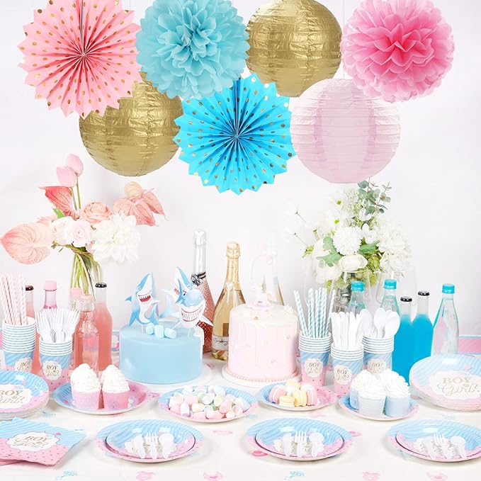 Pink Blue-Gold Party-Decorations Streamers Lanterns - Image 2