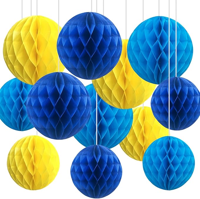 CC wonderland zone 12pcs Blue and Yellow Paper Honeycomb Balls by CC+wonderland+zone