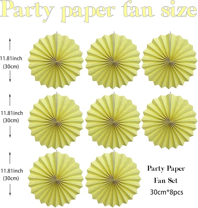 Yellow Hanging Paper Fans, Color Party Decorations, Bee Themed Classroom Decor - Image 2