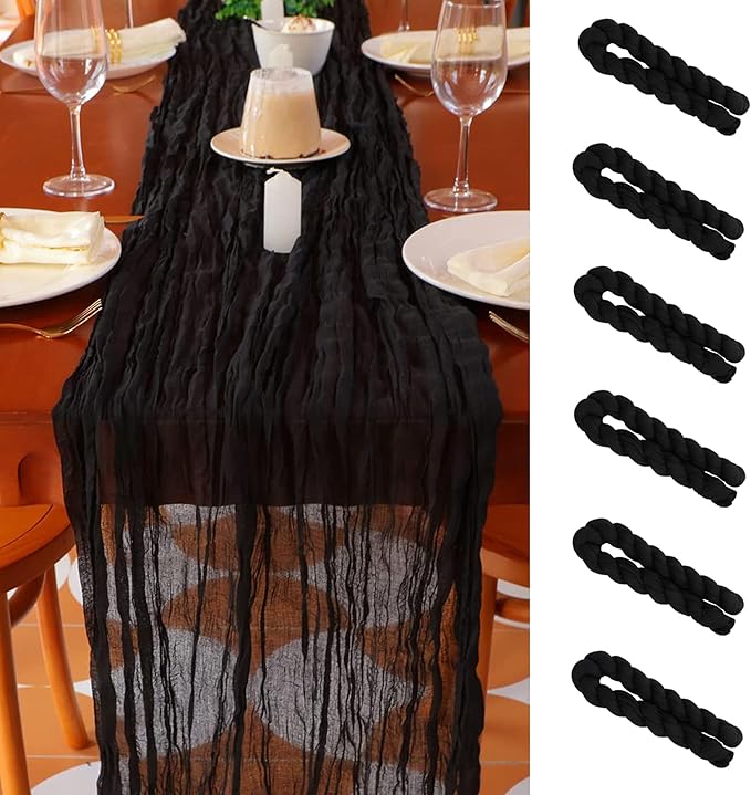 Snowkingdom 6PCS 13 Ft Black Cheesecloth Table Runner, 160 inch Long Cheese by Snowkingdom