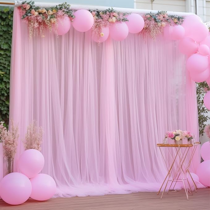 20x10 Pink Tulle Backdrop Curtains - Image 6