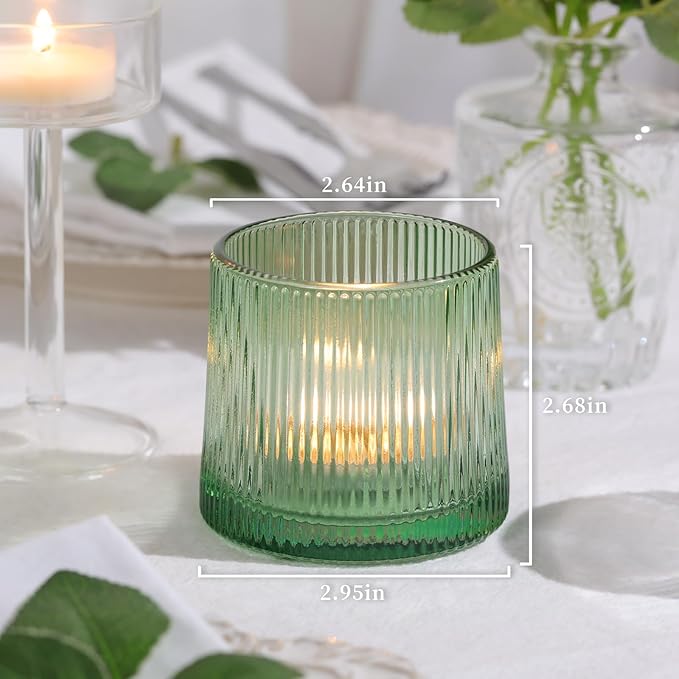 DARJEN Green Ribbed Tealight Votive Candle Holders Set of 10- Votive Candle - Image 2