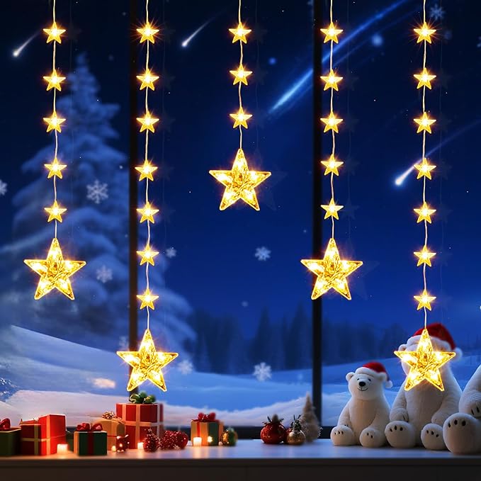 32 Stars Christmas Window Lights, IP65 Waterproof 52 LEDs Twinkle Star Fairy by Unknown