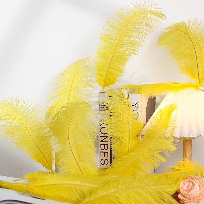 YAKRUNA 30PCS Yellow Ostrich Feathers Bulk 12-14 Inches - Image 4