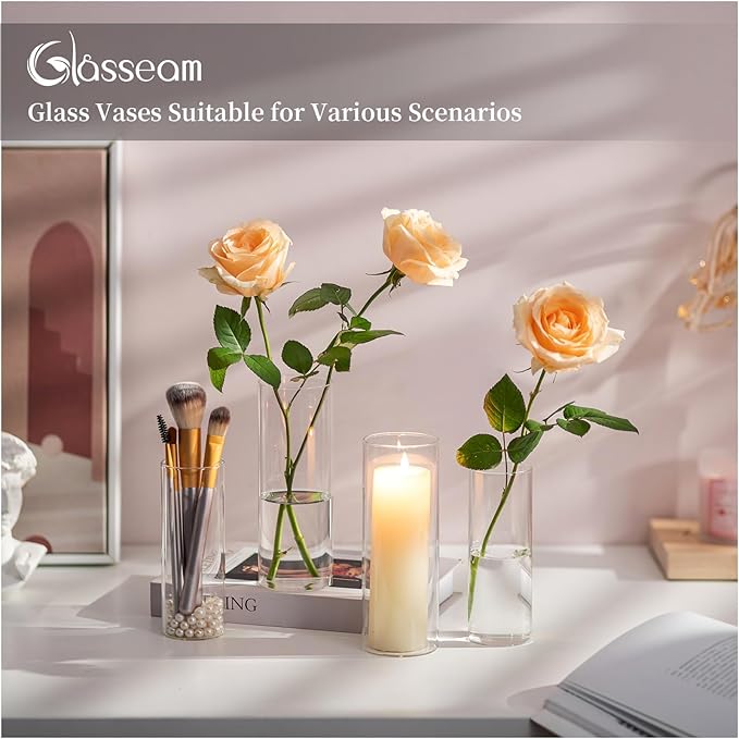 Glasseam Glass Cylinder Vase in Bulk: 12pcs Clear Small Bud Flower Vases - Image 4