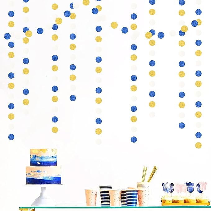 Navy-Blue White-Gold Birthday Party-Decorations Streamers - 52FT Graduation - Image 4