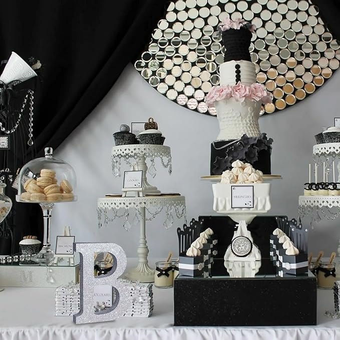TONIFUL 8 Inch Silver Glitter Letter B Table Centerpiece A-Z Silver Birthday - Image 6