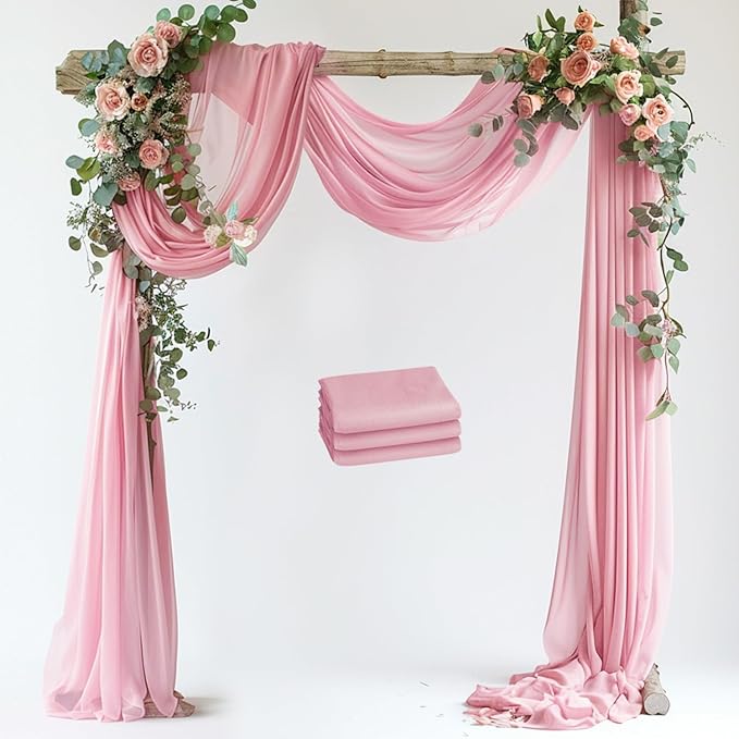 Wedding Arch Draping Fabric 3 Panels 28.7" x 20FT Blush Pink Sheer Chiffon by Xiomot