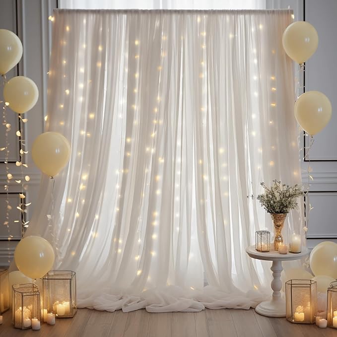 10ft x 10ft Cream White Chiffon Backdrop Curtain - Image 5