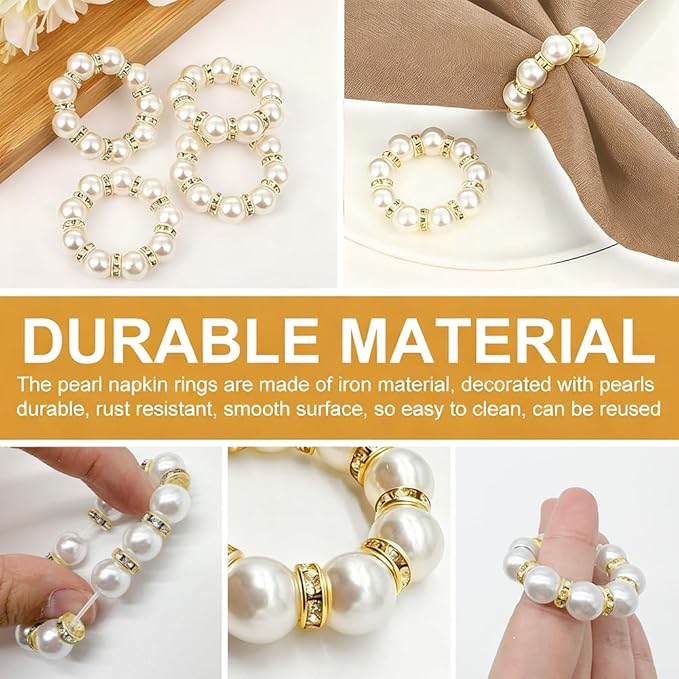 50Pcs Pearl Napkin Rings, Wedding and Formal Dinner Table Decor - Image 4