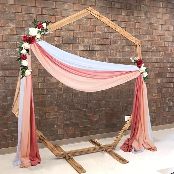 3 Panels Dusty Rose Arch Drapery 20Ft Chiffon Drapes Sheer Hanging - Image 2