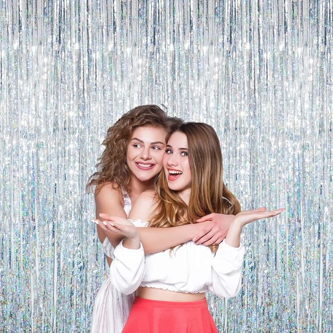 GOER 6.4 ft x 8.2 ft Metallic Tinsel Foil Fringe Curtains, Graduation - Image 2