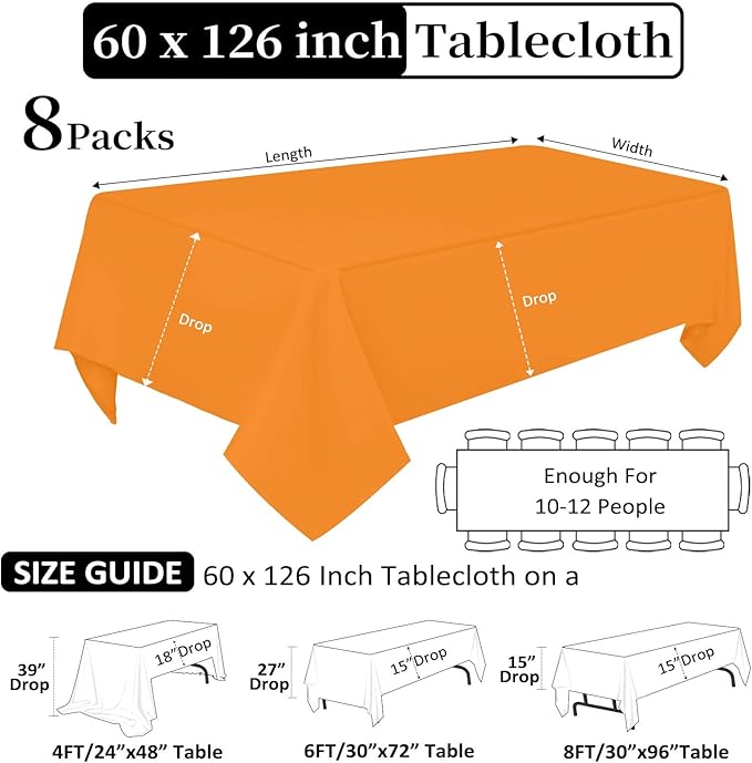 8 Pack Orange Tablecloth 60 x 126 Inch Rectangular Tablecloths - Image 2