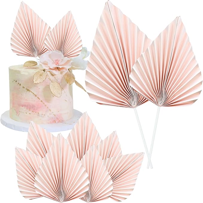 Gyufise 6Pcs Paper Palm Fan Cake Toppers Palm Leaf Fan Cake Topper Palm Spear by Gyufise