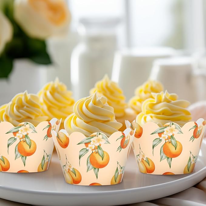 Whaline 36Pcs Little Cutie Cupcake Wrappers Watercolor Orange Cupcake Liners - Image 6