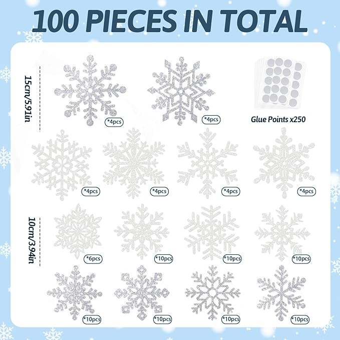 Winter Snowflake Cutouts Glitter Paper Snowflake Decorations - Image 4