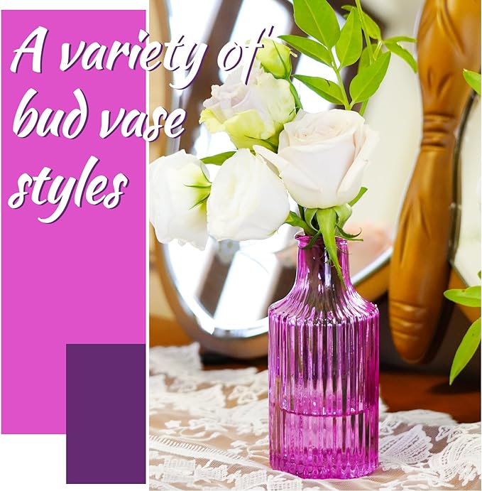 12PCS Hot Pink Vase for Flowers, Small Glass Bud Vases for Centerpieces Purple - Image 7