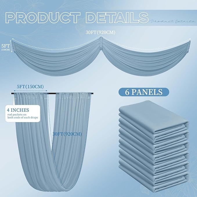 6 Panels Dusty Blue Ceiling Drapes - Image 2