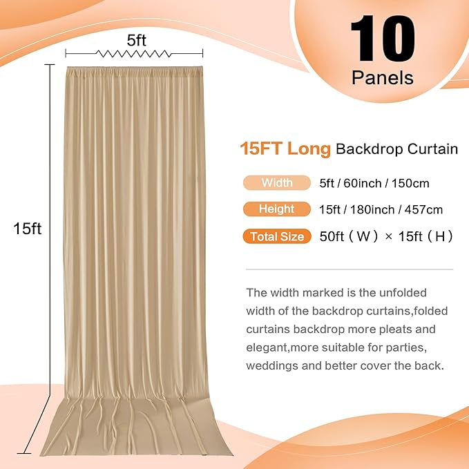 50ft x 15ft Beige Wrinkle Free Backdrop Curtains - Image 2