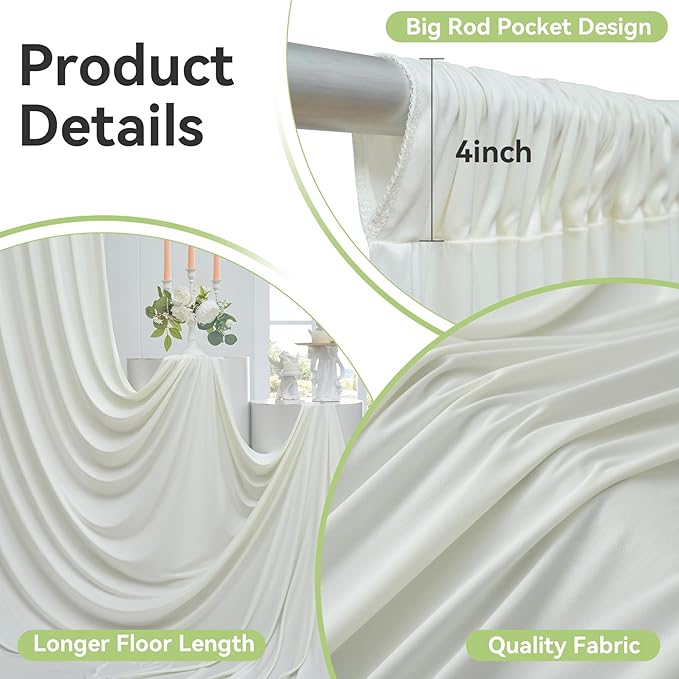 30ftx12ft Wrinkle Free Ivory Backdrop Curtain, 6 Panels 12FT Height Ivory - Image 5