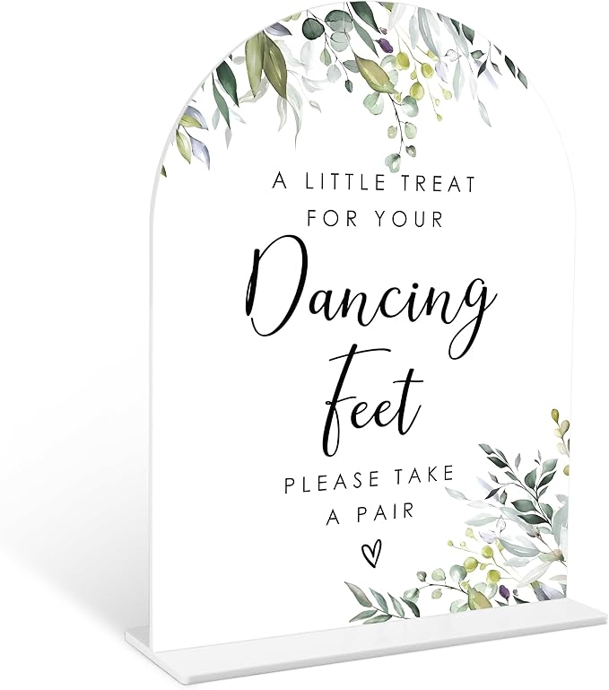 Greenery Dancing Feet Sign, 6 x 8 Inch White Arch Acrylic Wedding Sign by Qoqxjodd
