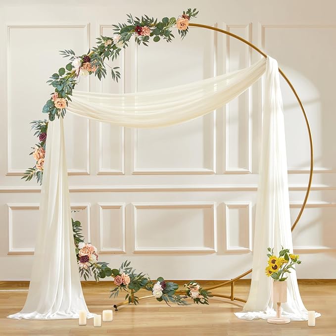 30" x 20Ft Wedding Arch Draping Fabric, 3 Panels Ivory Sheer Curtain Drapes - Image 9