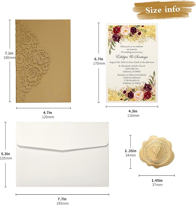 DORIS HOME 50pcs Laser Cut Wedding Invitations - Image 3