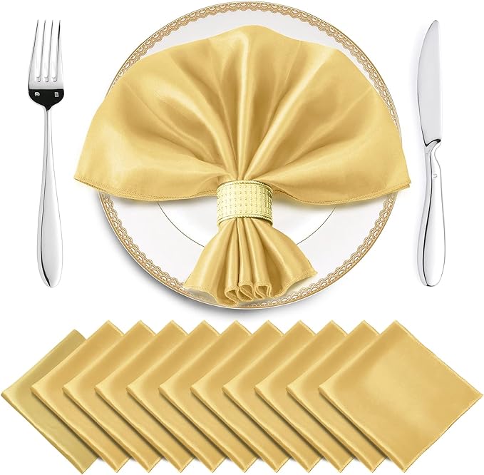 Horbaunal 16 Pack Gold Satin Napkins 17 x 17 Inch, Square Soft Table Dinner by Horbaunal