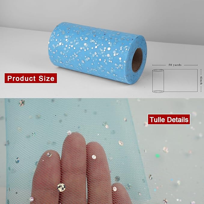 Glitter Tulle Rolls, 6” by 50 Yards Sequin Tule Netting Fabric Tulle - Image 3