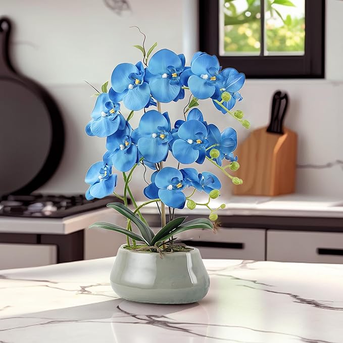 Orchid Artificial Flowers with Gray Vase Large Silk Faux Phalaenopsis Flowers - Image 6