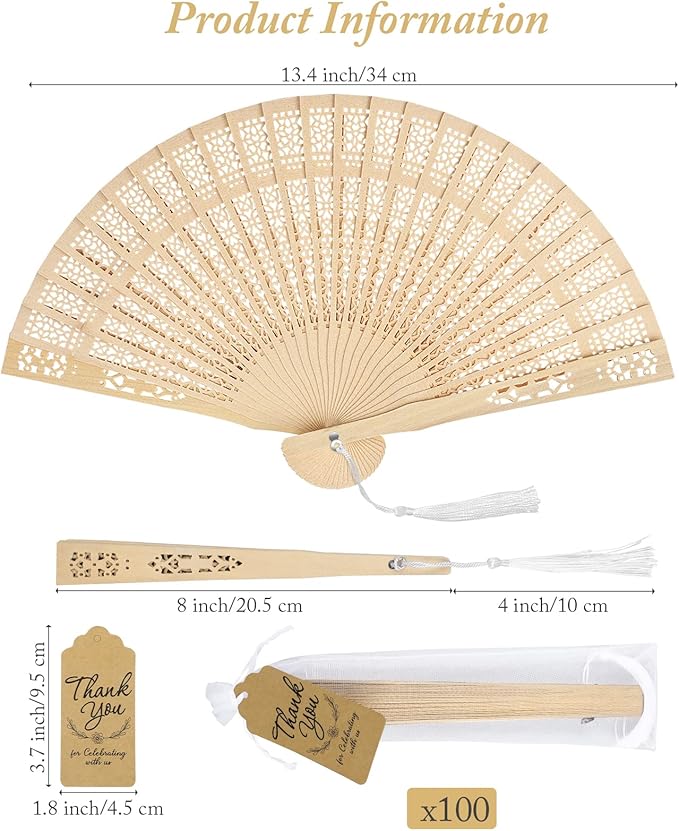 Aodaer 100 Pieces Wooden Folding Fan Sandalwood Folding Hand Fan Openwork - Image 2