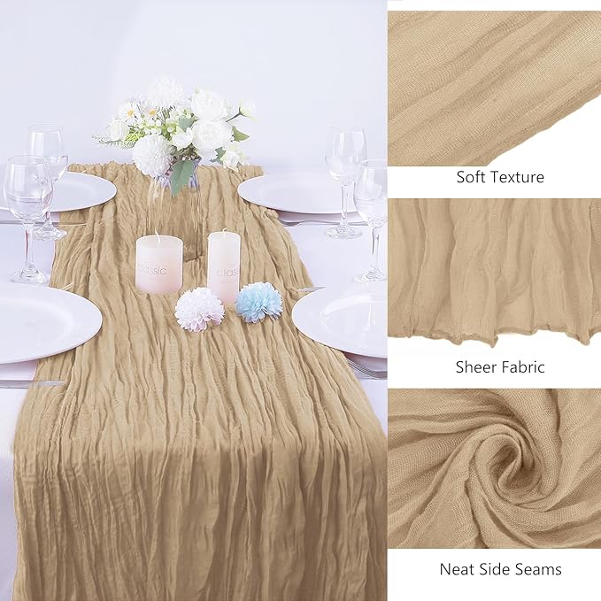 4 Pack Beige Cheesecloth Table Runner 35x120 Inch Boho Gauze Fabric Cheese - Image 3