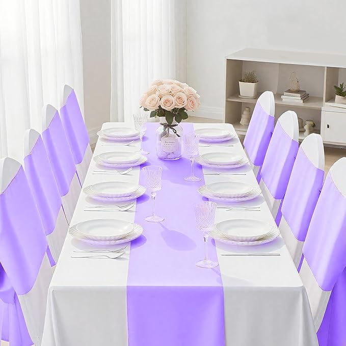 SHEJIZE 20 Pack Lavender Satin Table Runner 12x108 Inches Long, Bright Silky - Image 7