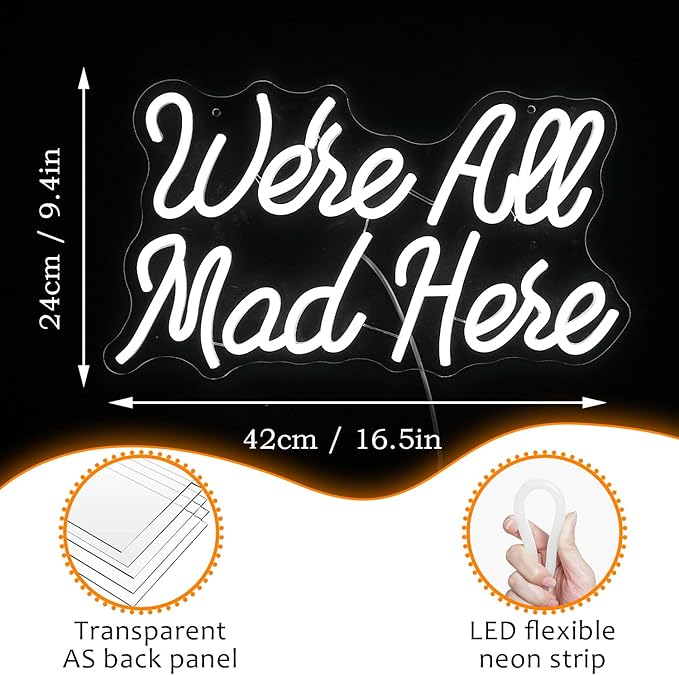 We Are All Mad Here Neon Sign Letter LED Neon Lights Dimmable USB Powered - Image 4