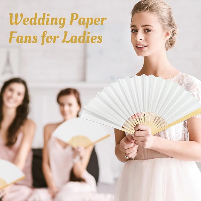 17 Pcs White Paper Fans Bulk, 10 Inch Double-Sided White Wedding Paper Fans - Image 4