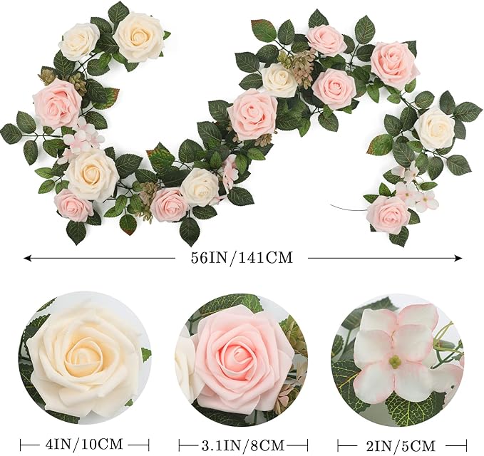 5FT Artificial Rose Flower Burgundy Fake Floral Garland - Image 6